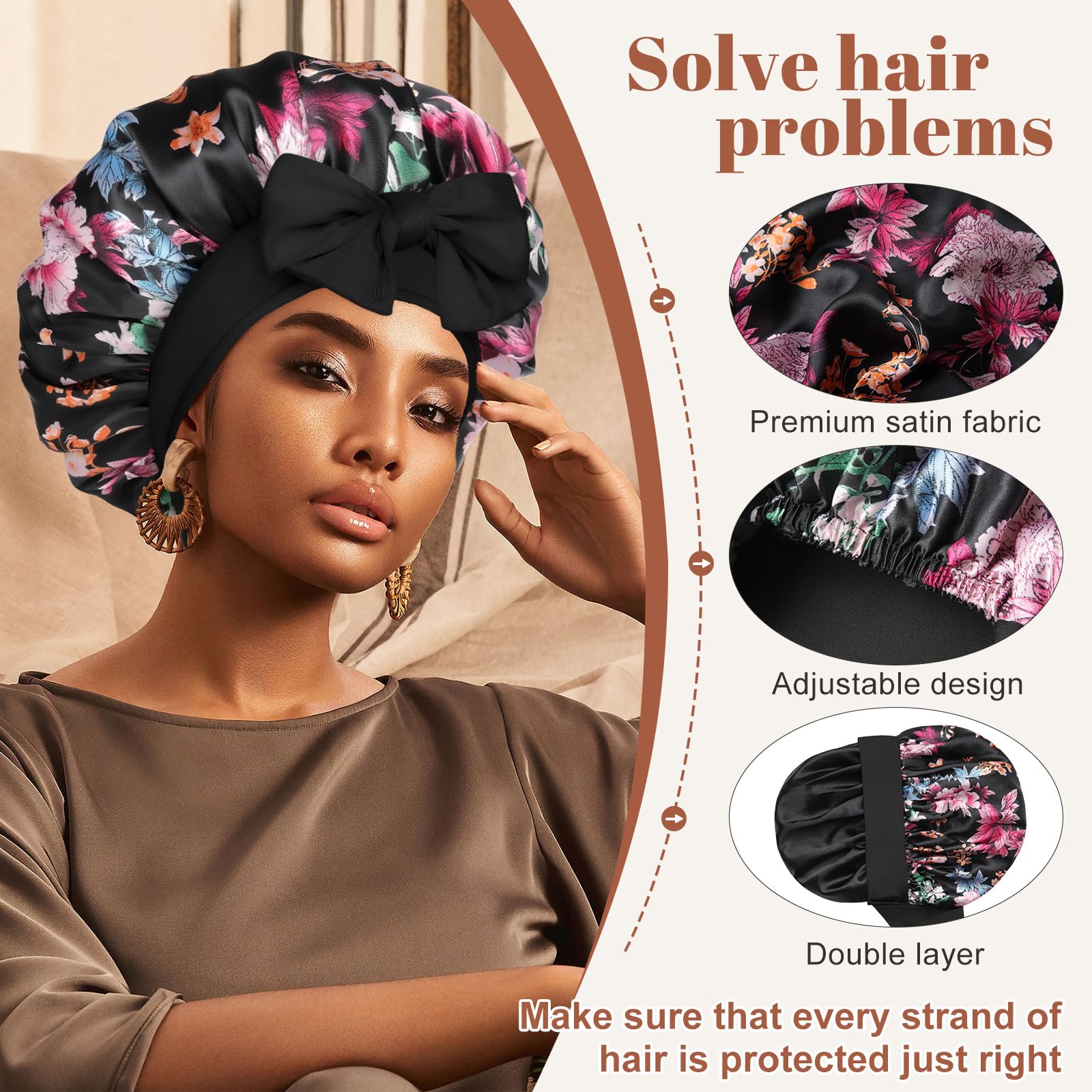 CHLINS bonnet satin double-face, utilisation réutilisable et pratique.