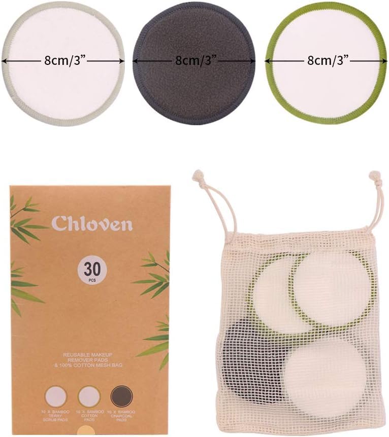 Disques démaquillage bambou charbon Chloven pour enlever les maquillages tenaces.