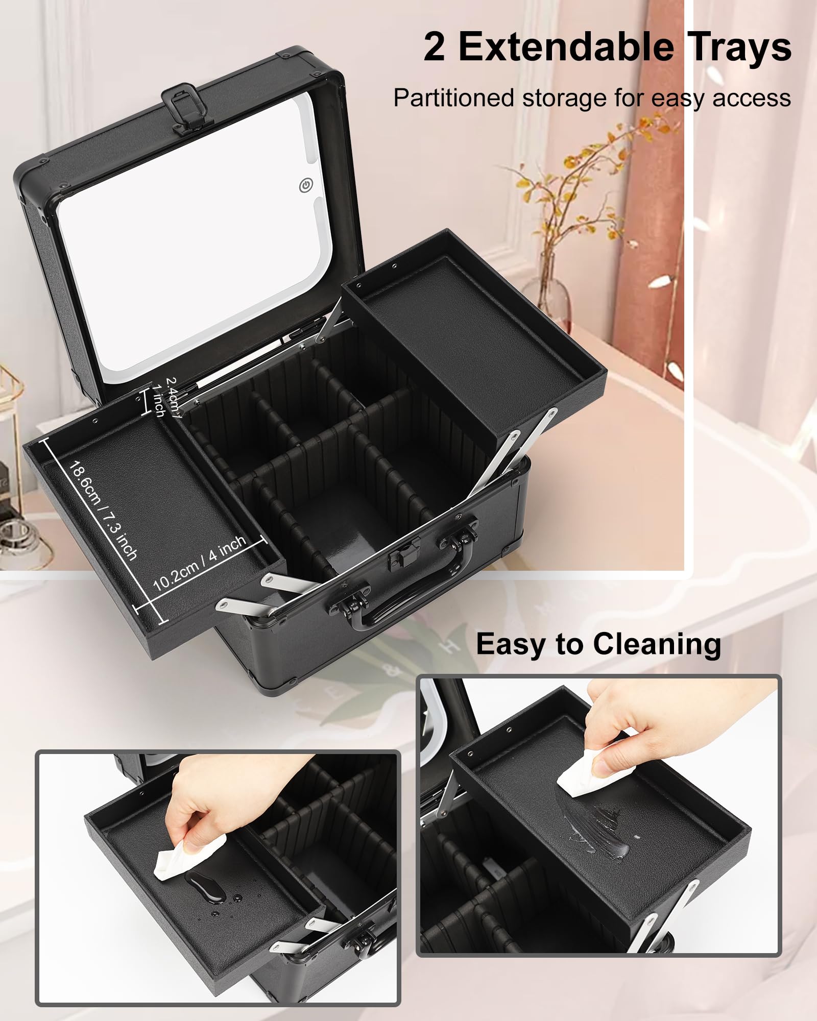 Miroir LED rechargeable de Chomeiu avec trois ambiances lumineuses pour un maquillage précis.