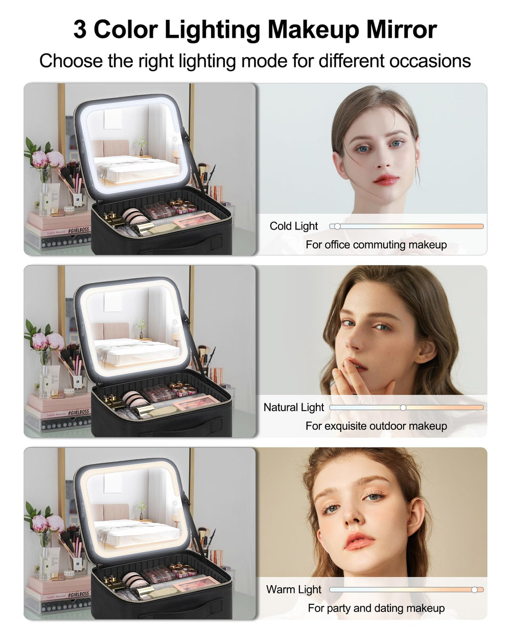 Chomeiu miroir maquillage rechargeable USB avec éclairage LED