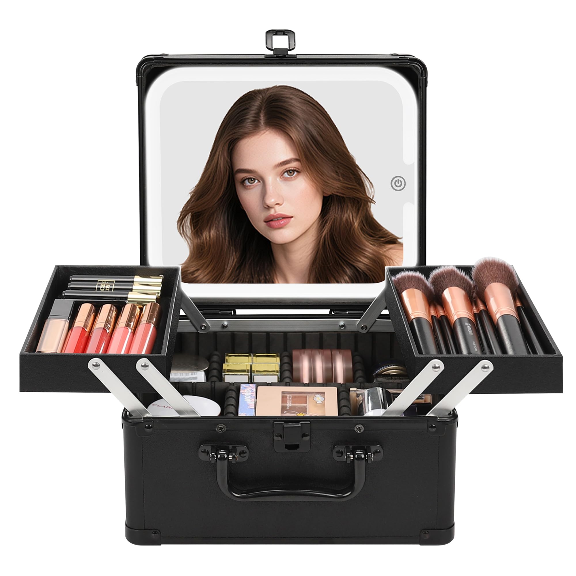 Trousse Chomeiu avec miroir LED intégré pour pratique beauté en déplacement.