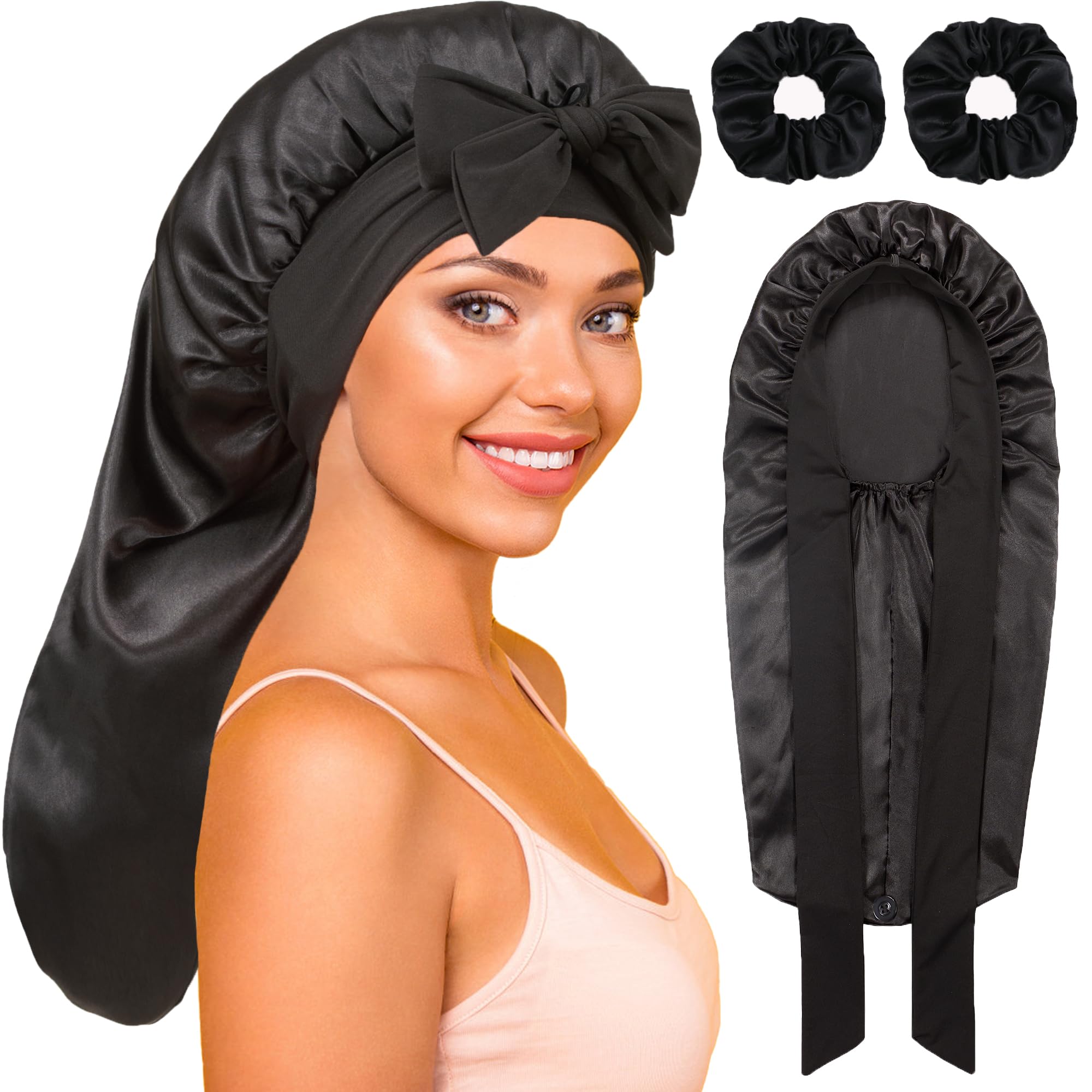 Choshion bonnet long en satin pour dormir protège les cheveux et l'hydratation.