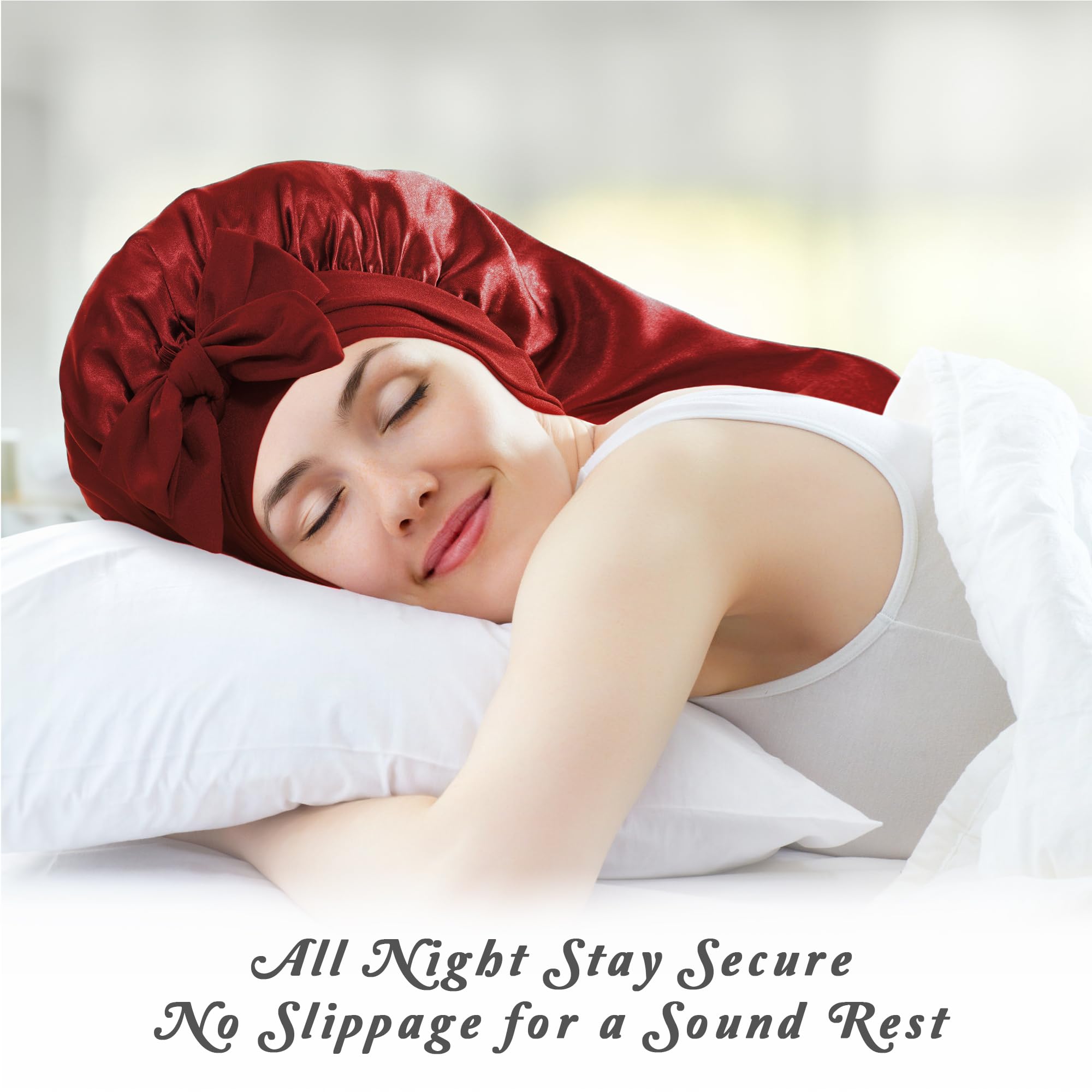 Choshion bonnet satin avec lien ajustable garantit un maintien sûr toute la nuit.