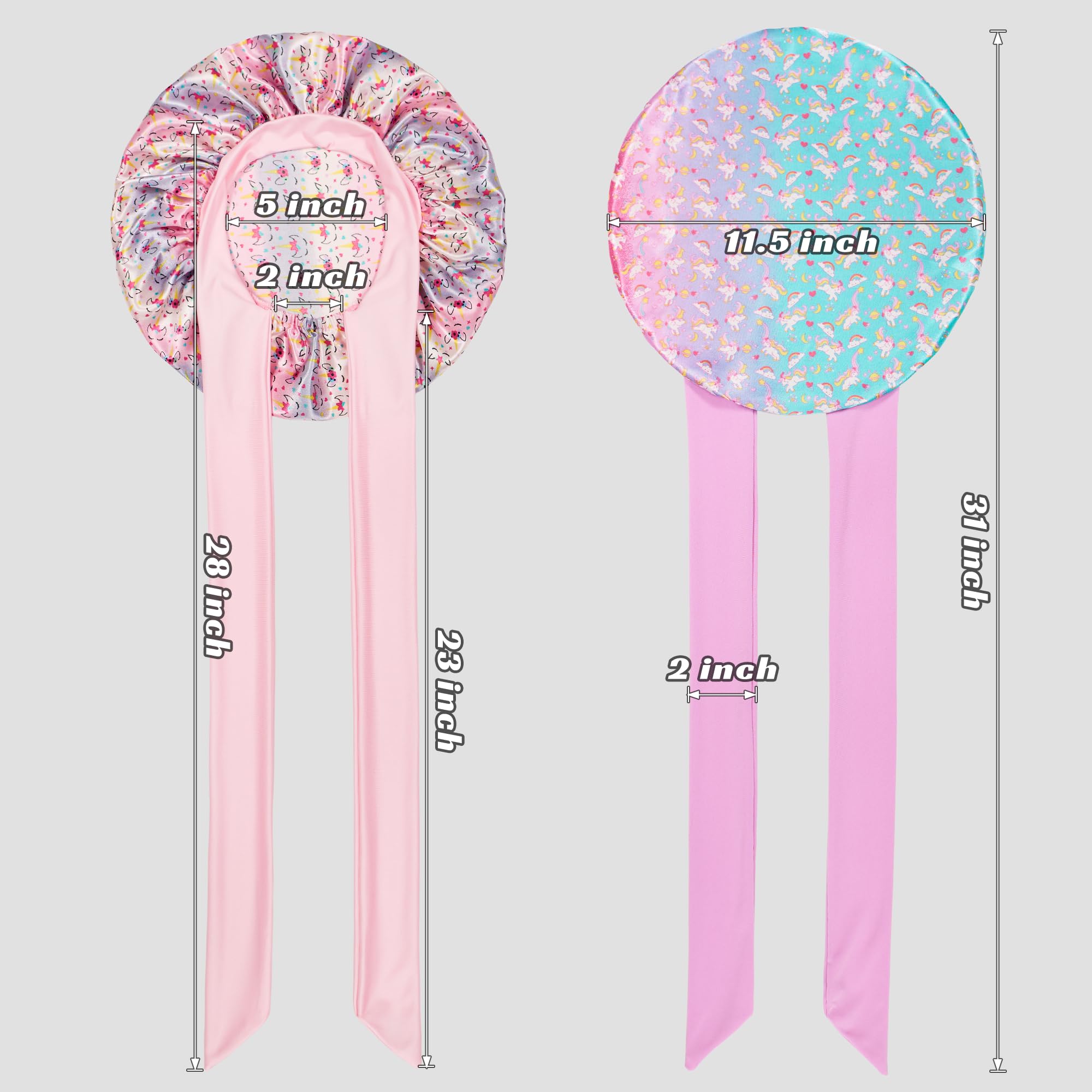 Choshion bonnet satin pour enfants, vue arrière, ensemble de 2 confortables pour la nuit