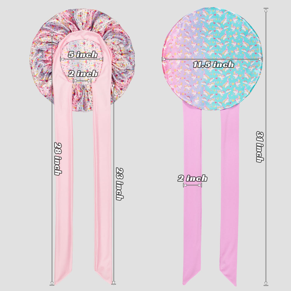 Choshion bonnet satin pour enfants, vue arrière, ensemble de 2 confortables pour la nuit