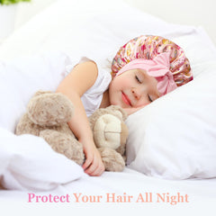Choshion bonnet satin enfants porté par un enfant, maintien sûr pendant le sommeil