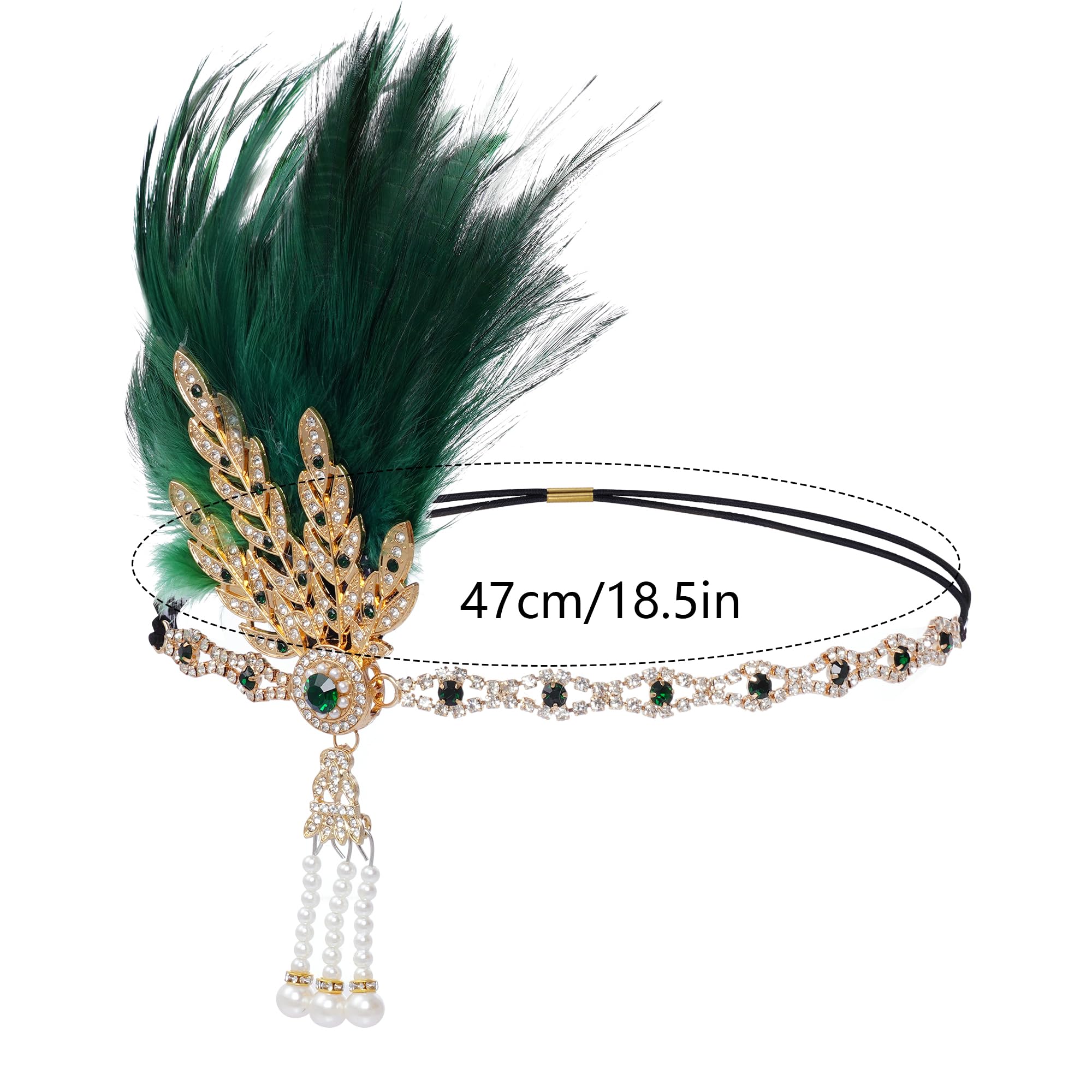 Bandeau flapper Choyaxo années 1920 plume verte, accent vintage saisissant.