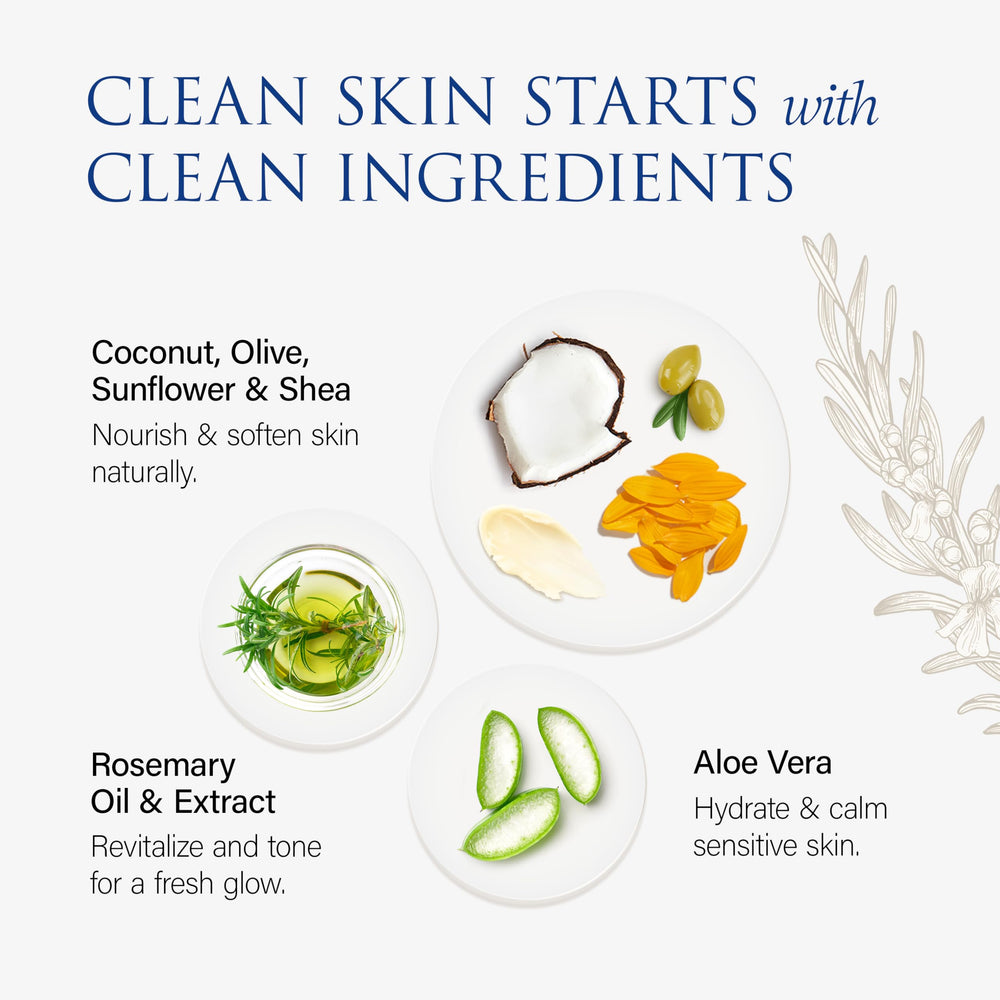 Ingrédients clés Christina Moss Naturals : romarin, aloe et karité.