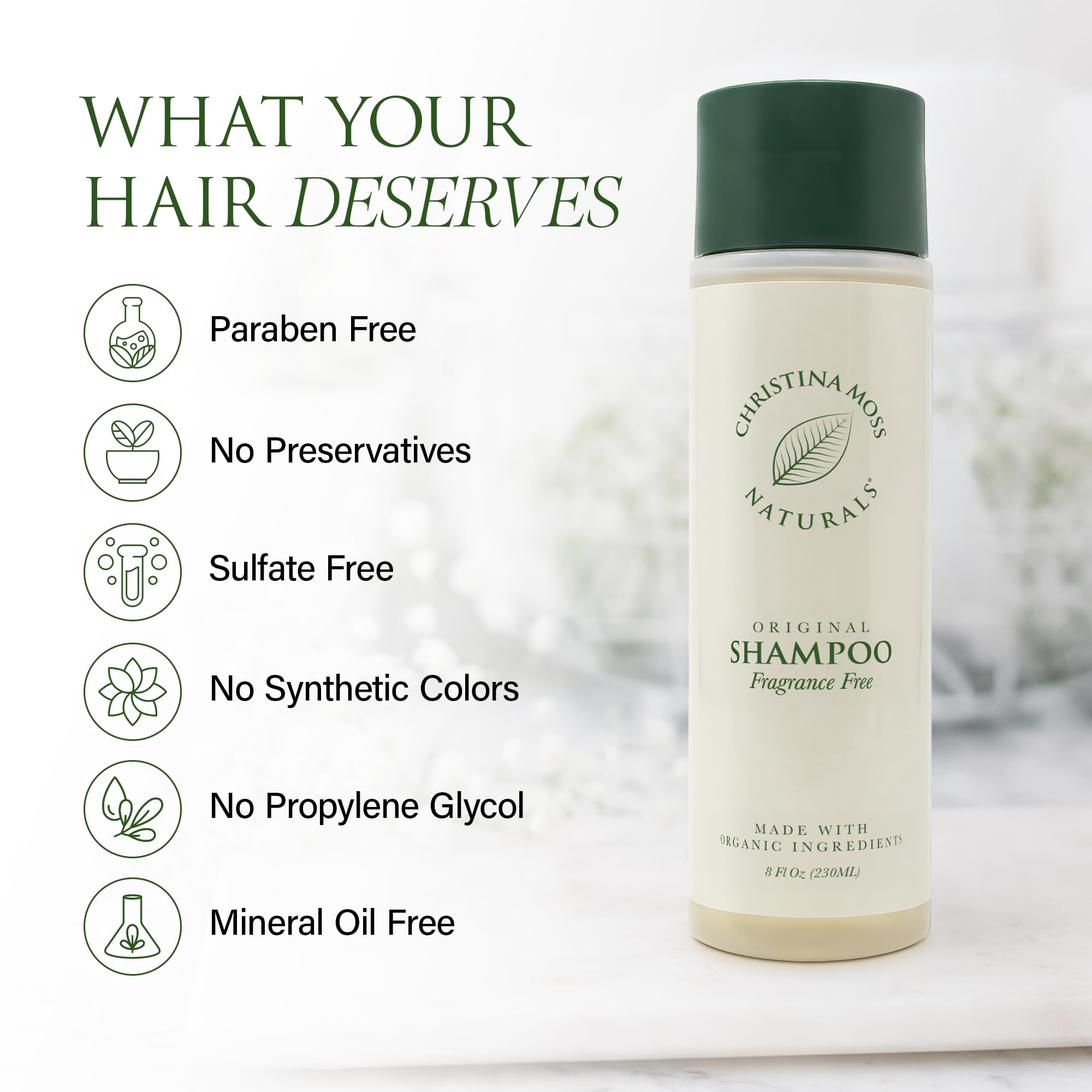 Christina Moss Naturals Shampoing sans sulfates: nettoyage en douceur sans détergents agressifs