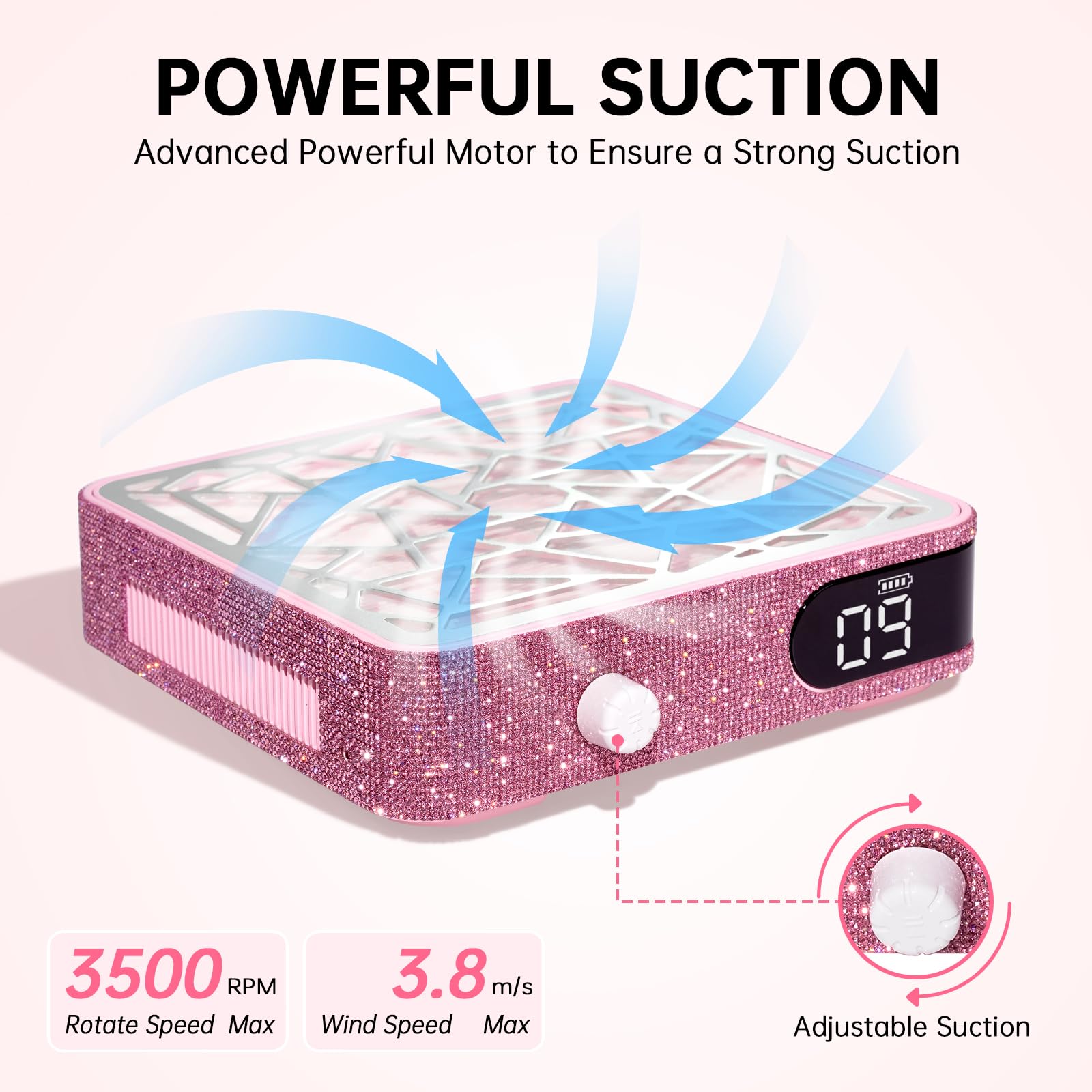 CHRISTINE SHELLY aspirateur-poussière pour ongles, réduction du bruit et aspiration ajustable.