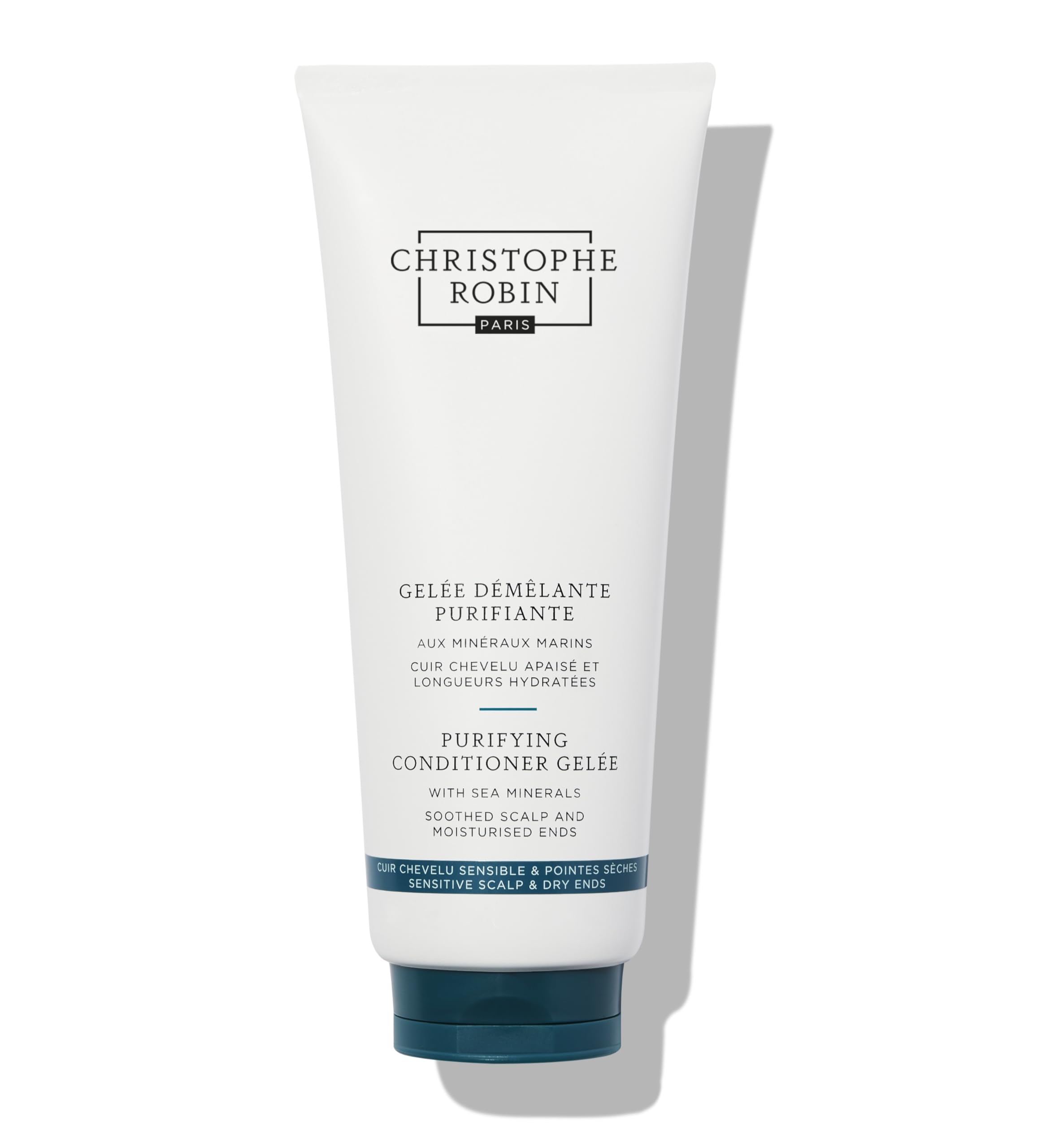 Bouteille Christophe Robin, gelée conditionneur minéraux marins pour cheveux doux.