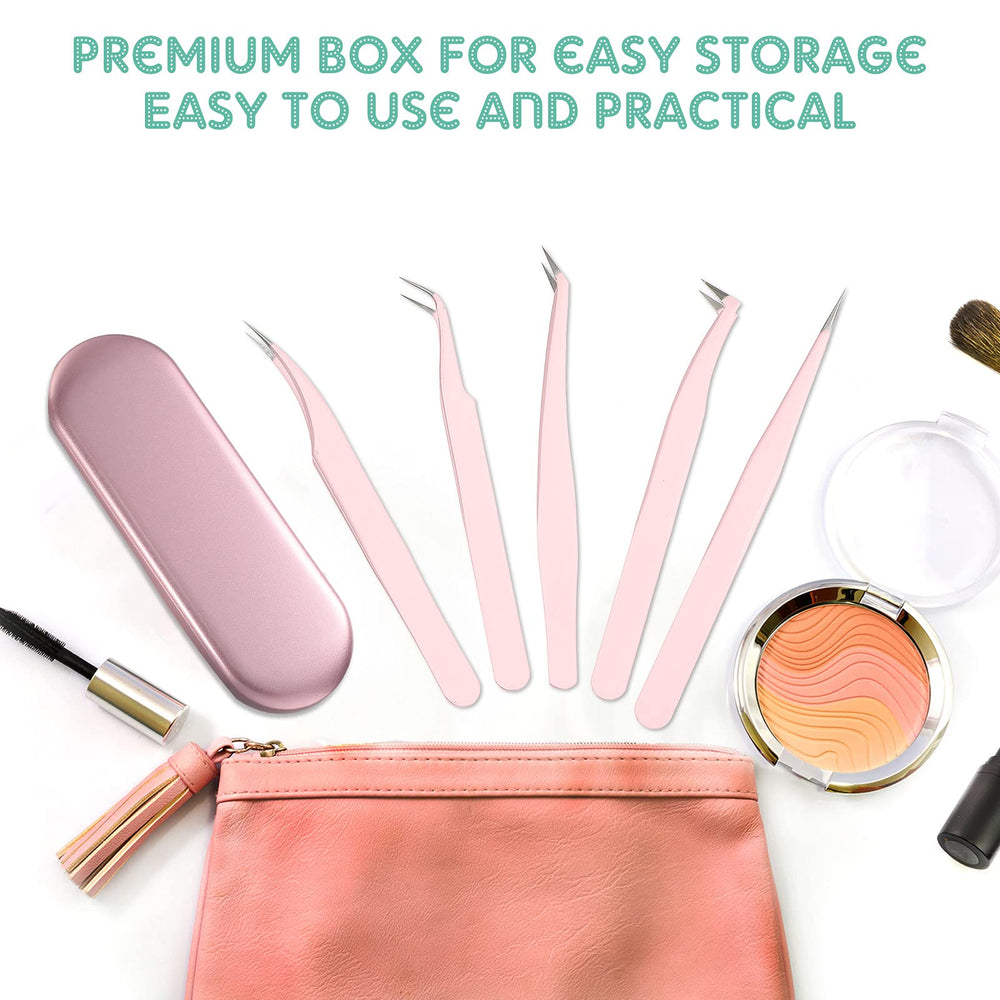 Pinces à cils beauté professionnelle Chumia en rose, idéales pour salons et usage quotidien.
