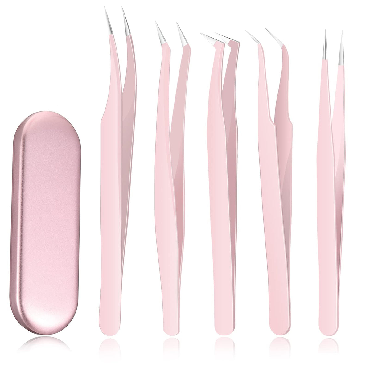 Pinces à cils volume Chumia en rose, ensemble complet pour une pose précise des extensions.
