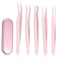 Pinces à cils volume Chumia en rose, ensemble complet pour une pose précise des extensions.