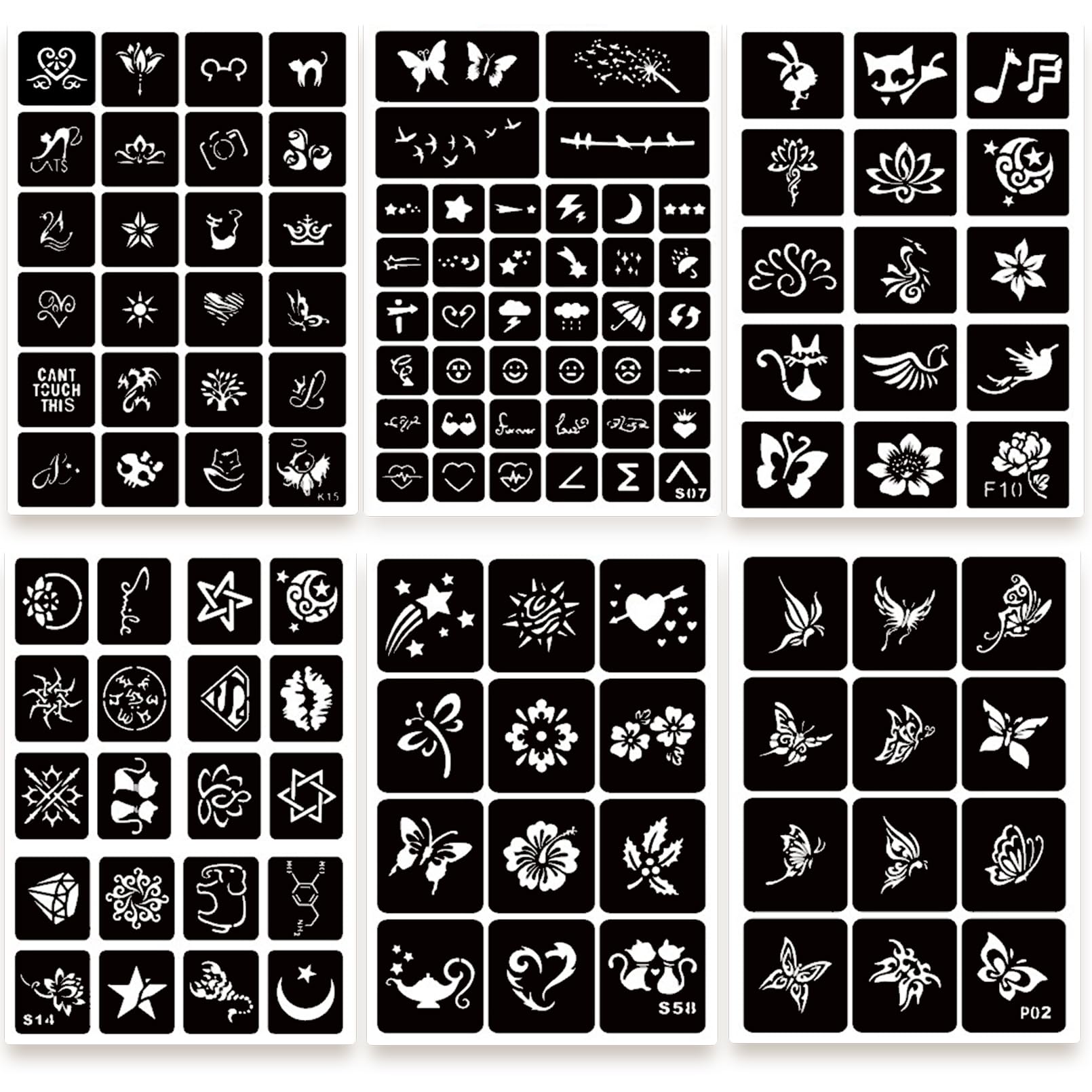 ChurlChurl: 20 feuilles de pochoirs tatouage adhésifs faciles à repositionner.