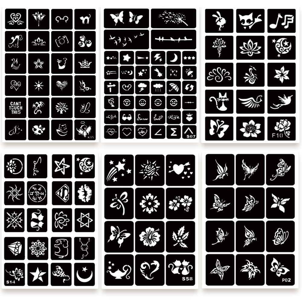 ChurlChurl: 20 feuilles de pochoirs tatouage adhésifs faciles à repositionner.