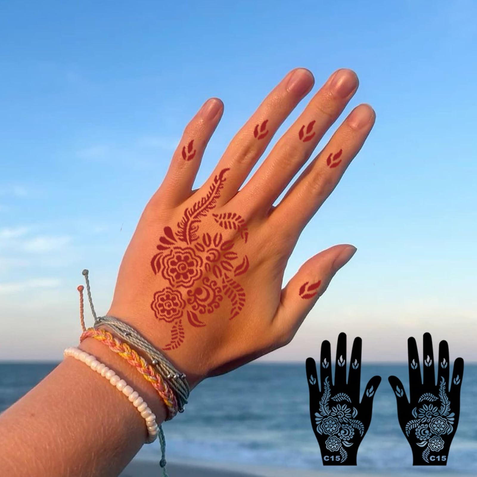 ChurlChurl pochoirs mehndi 24 motifs: options variées sans pigment inclus.