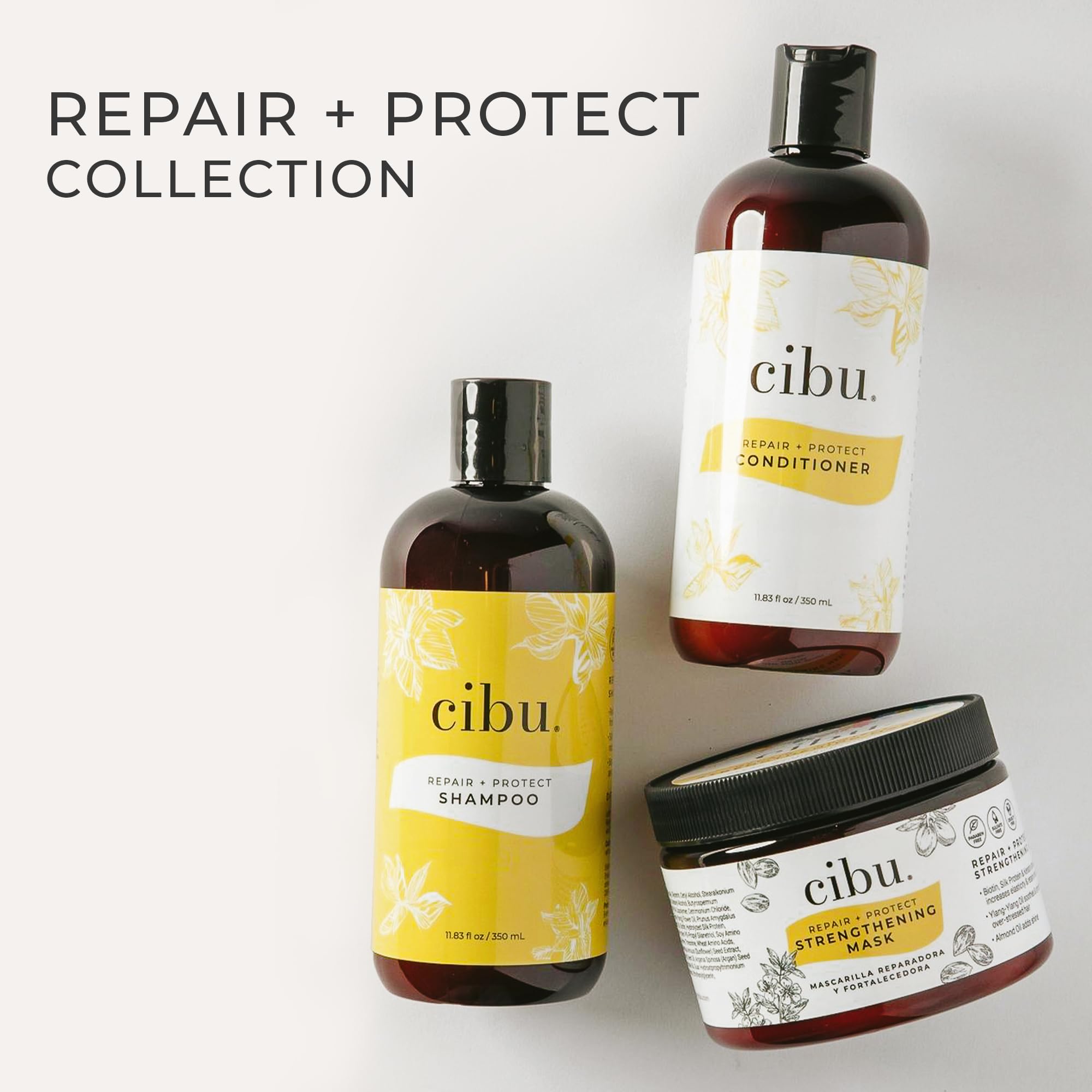CIBU Repair + Protect convient à tous types et colorations pour des cheveux doux.
