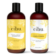Shampooing CIBU Repair + Protect, bouteille prête pour revitaliser les cheveux colorés.