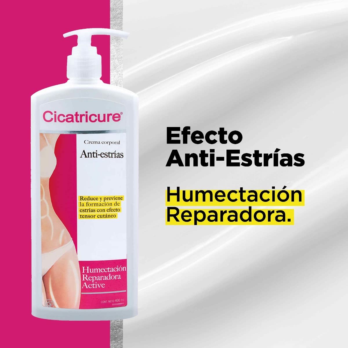 Application quotidienne de Cicatricure Anti‑Estries – peau nourrie et souple après le massage.