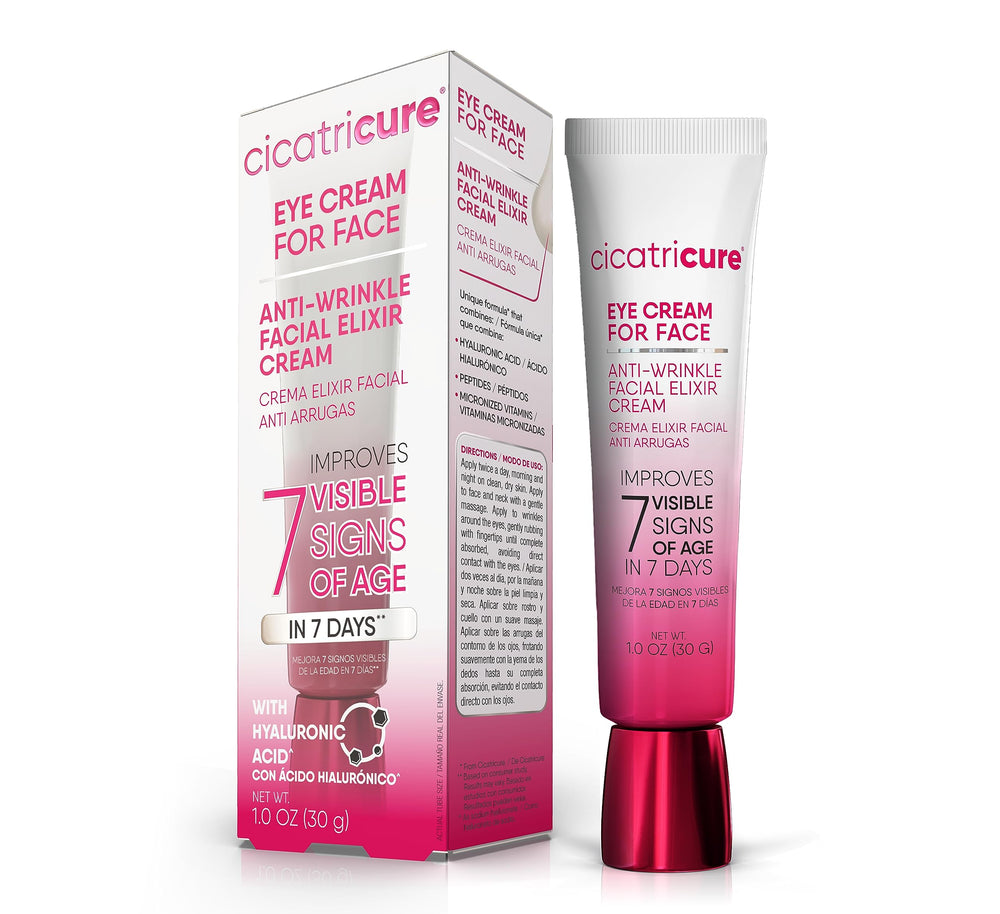 Cicatricure crème yeux visage : flacon compact et hydratation légère.