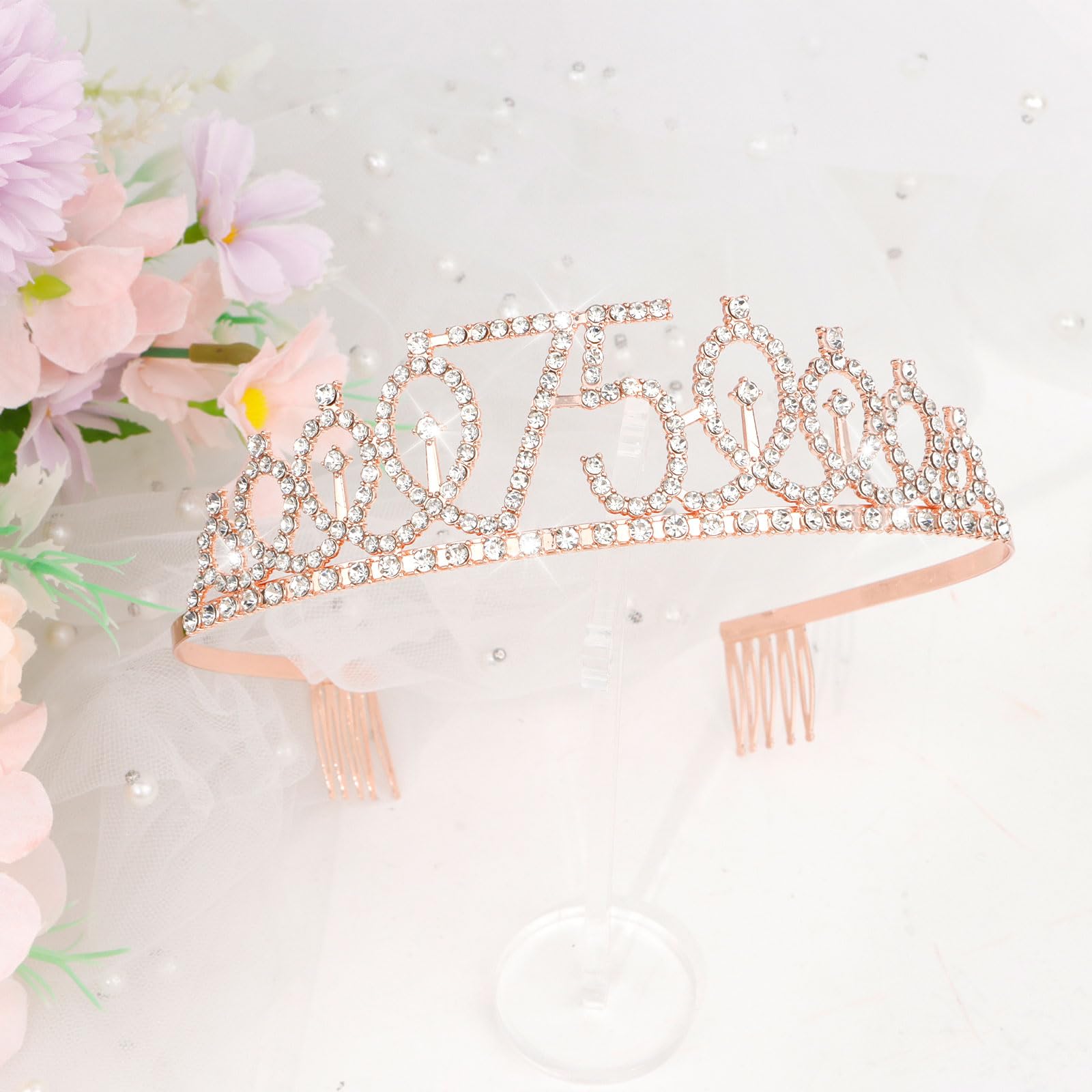 CIEHER diadème pavé strass rose, effet royal et lumineux.