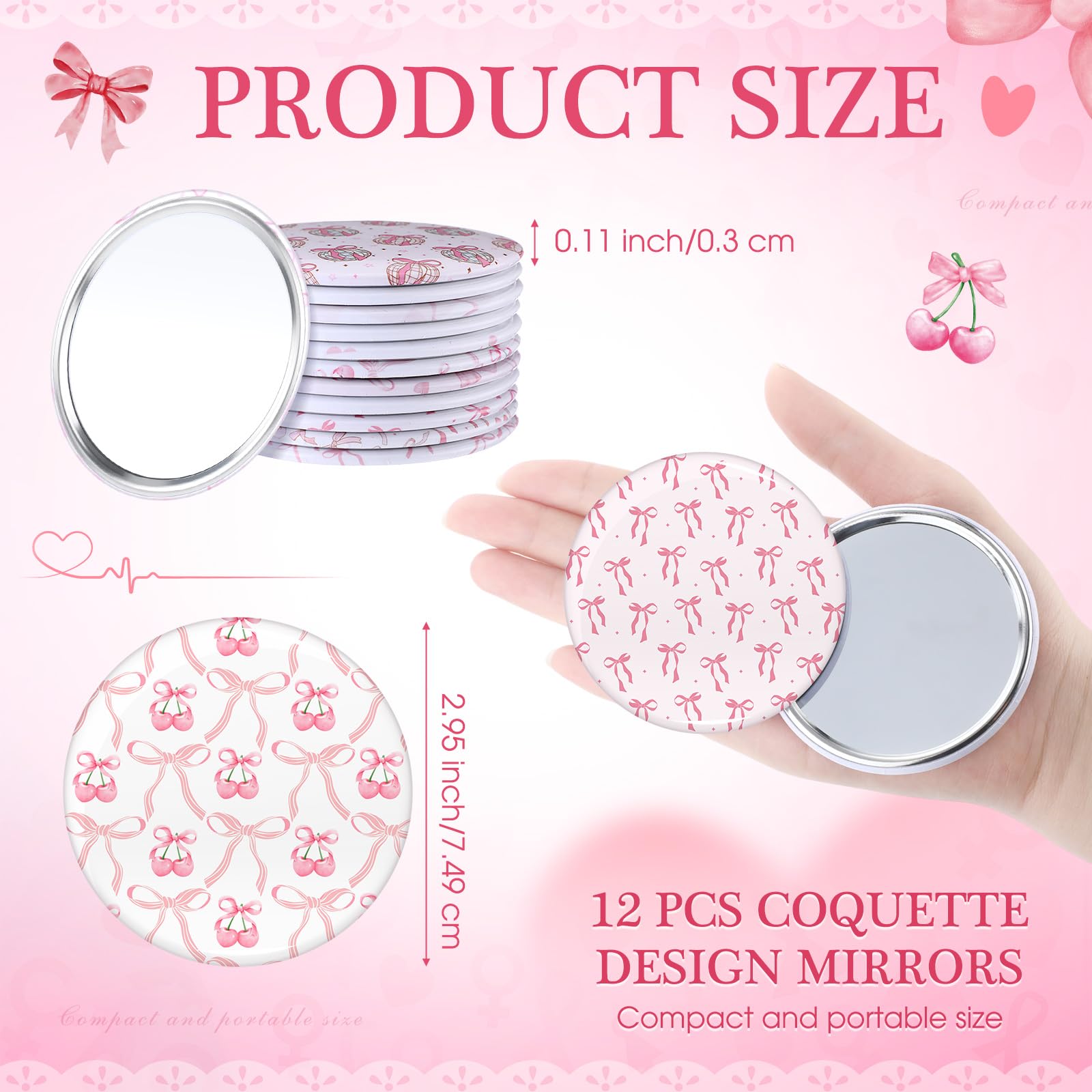 Miroir compact portable 7-5 cm, facile à glisser dans le sac.