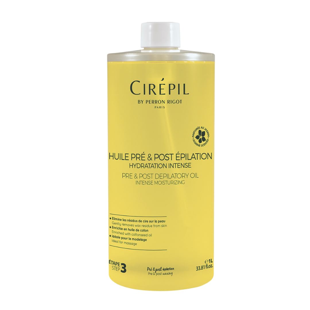 Huile Cirepil pré‑épilation: bouteille 1000 ml prête à l’emploi et protection légère.