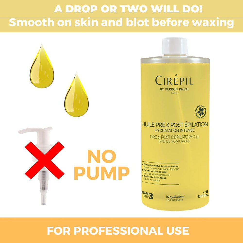 Huile Cirepil appliquée: petite goutte pour préparer et optimiser l’épilation.