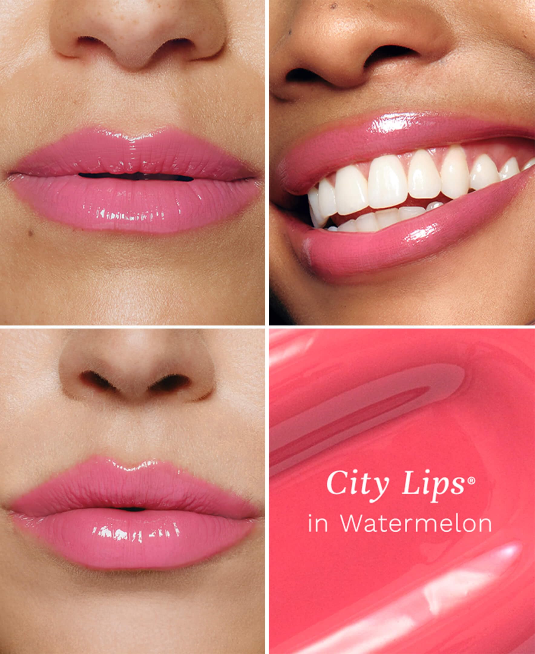 Application City Beauty City Lips Watermelon sur les lèvres.