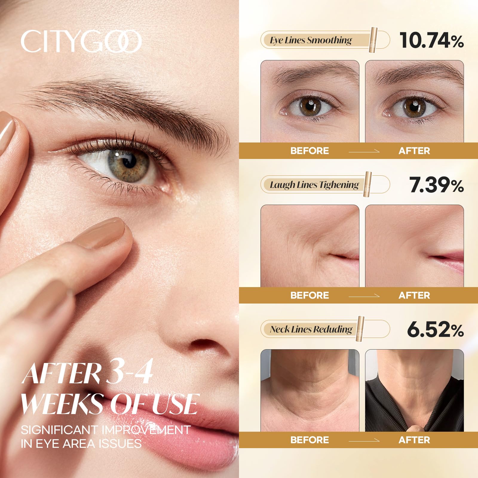 CITYGOO Retinol Eye Stick texture close-up shows smooth glide.