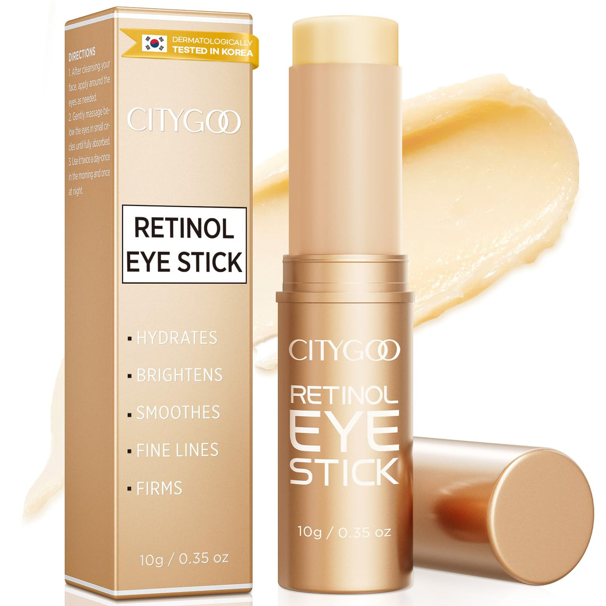 CITYGOO Retinol Eye Stick application close-up for quick under-eye hydration.