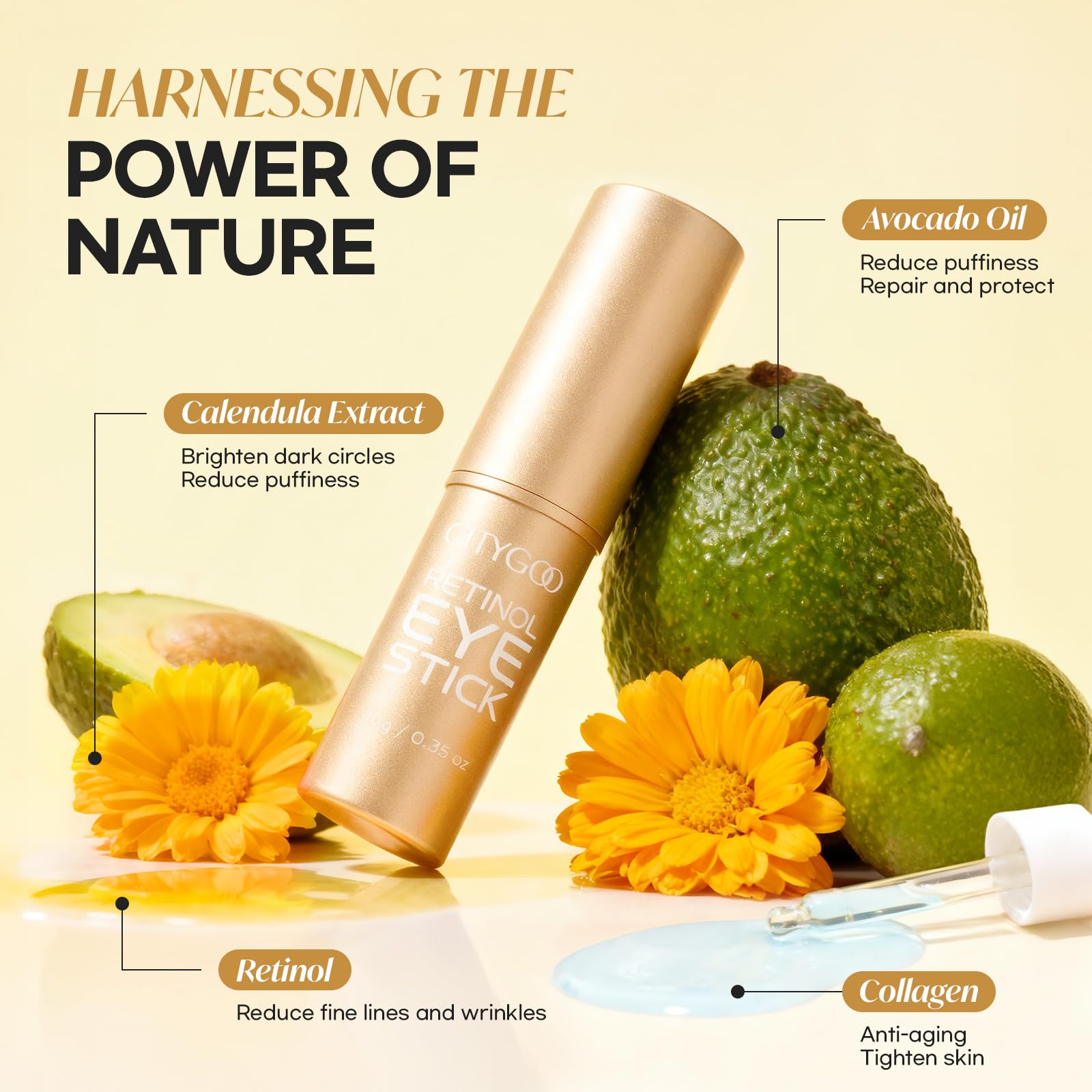 CITYGOO Retinol Eye Stick applied for gentle eye moisturization.