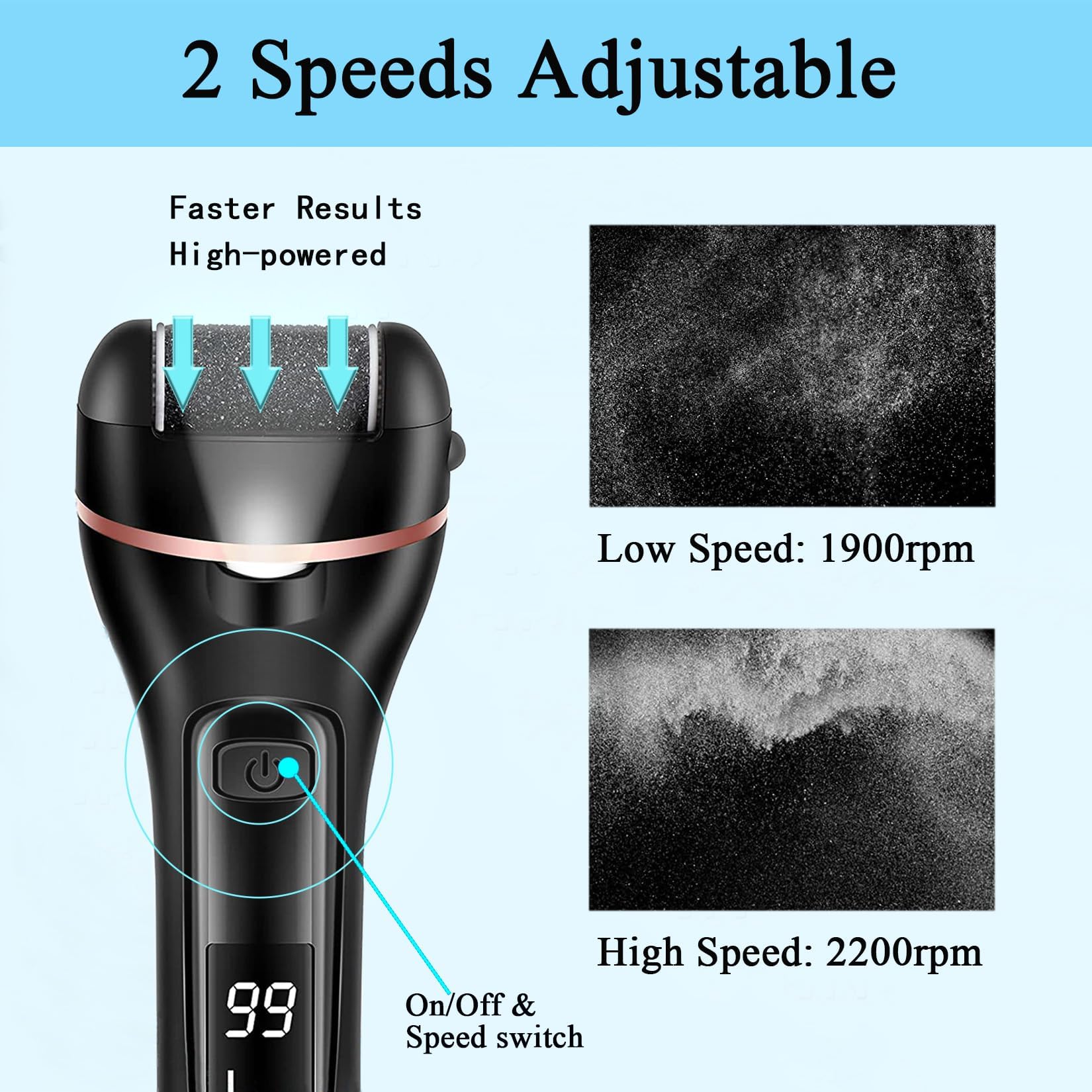 CIVYPRO Callus Remover offre deux vitesses pour ajuster l'intensité.