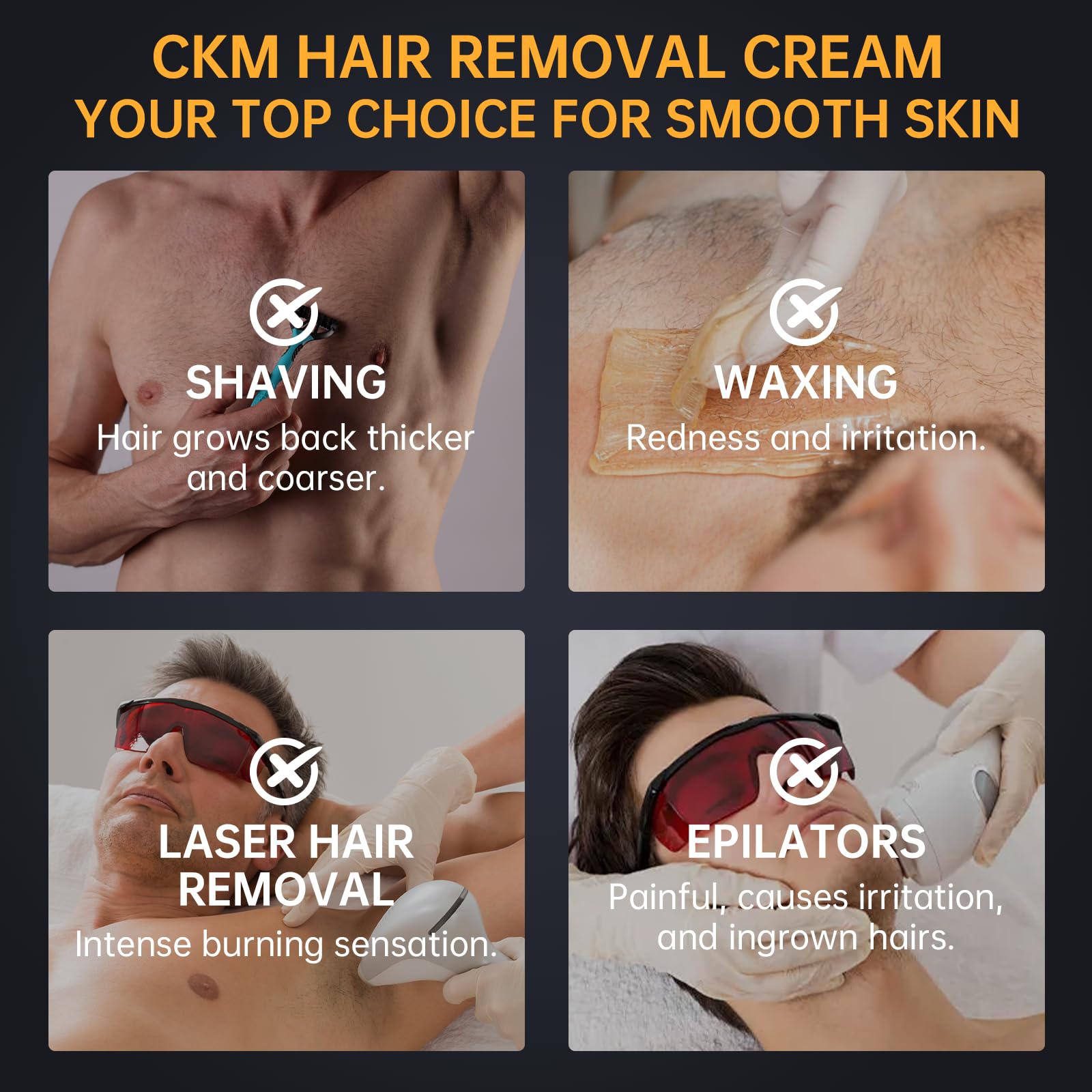 CKM Crème dépilatoire homme, formats variés pour s’adapter à vos besoins.