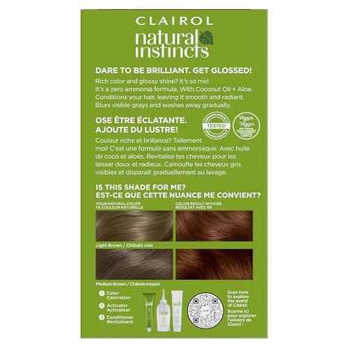 Clairol Natural Instincts: activateur et crème colorante pour une couleur homogène.