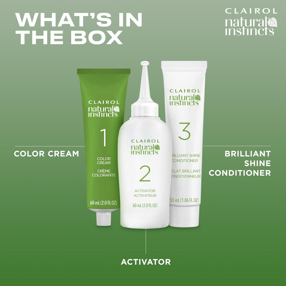 Clairol Natural Instincts: le conditionneur brillant prolonge l'éclat après coloration.