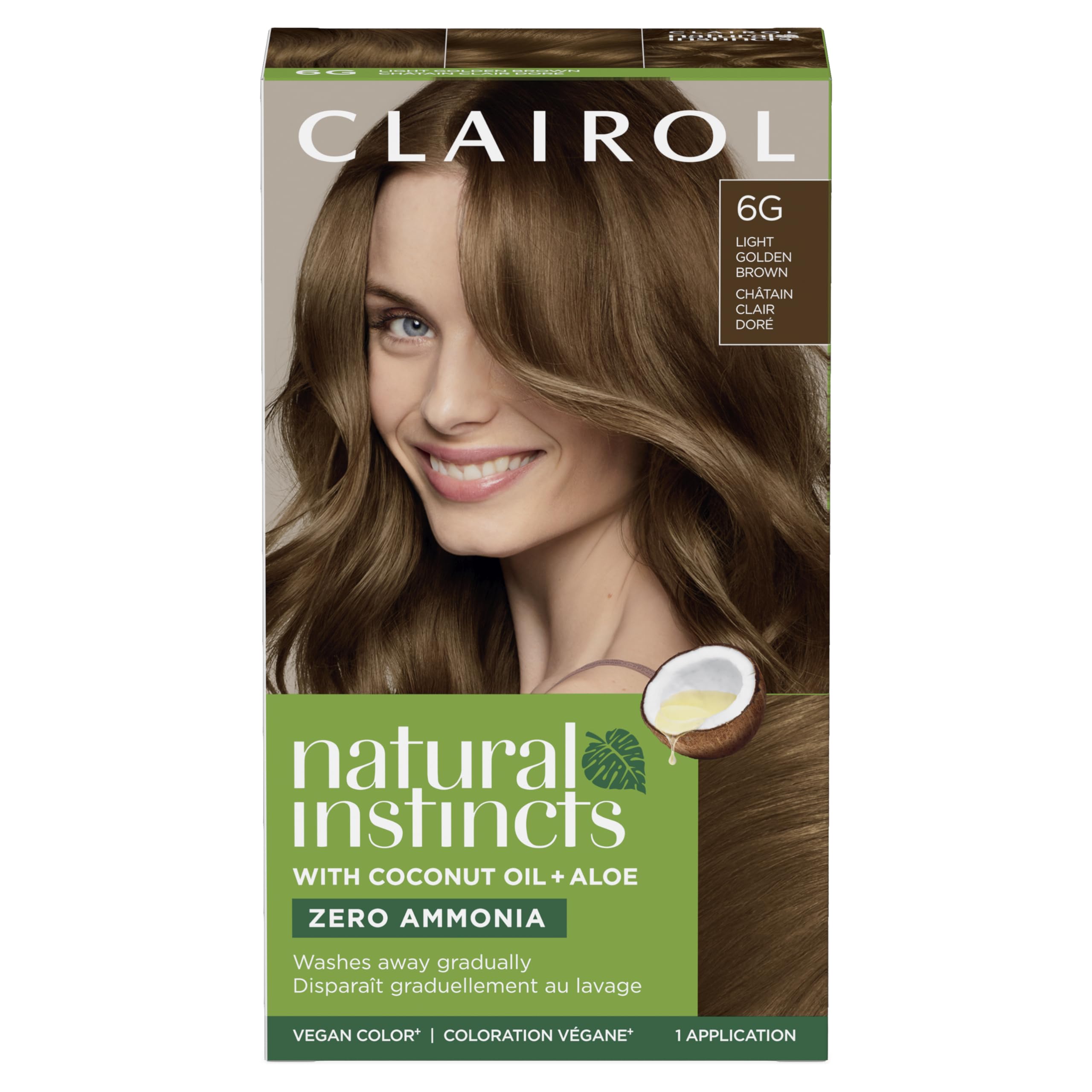 Clairol Natural Instincts 6G brun dore clair – couleur naturelle avec brillance durable.