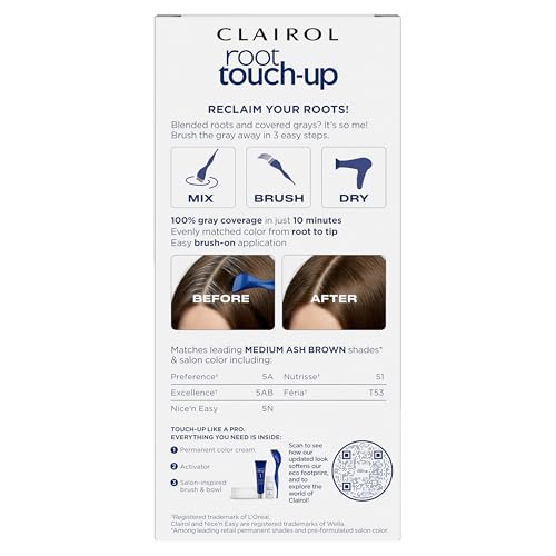 Clairol Retouche Racines crème de coloration 5A pour une couleur naturelle.