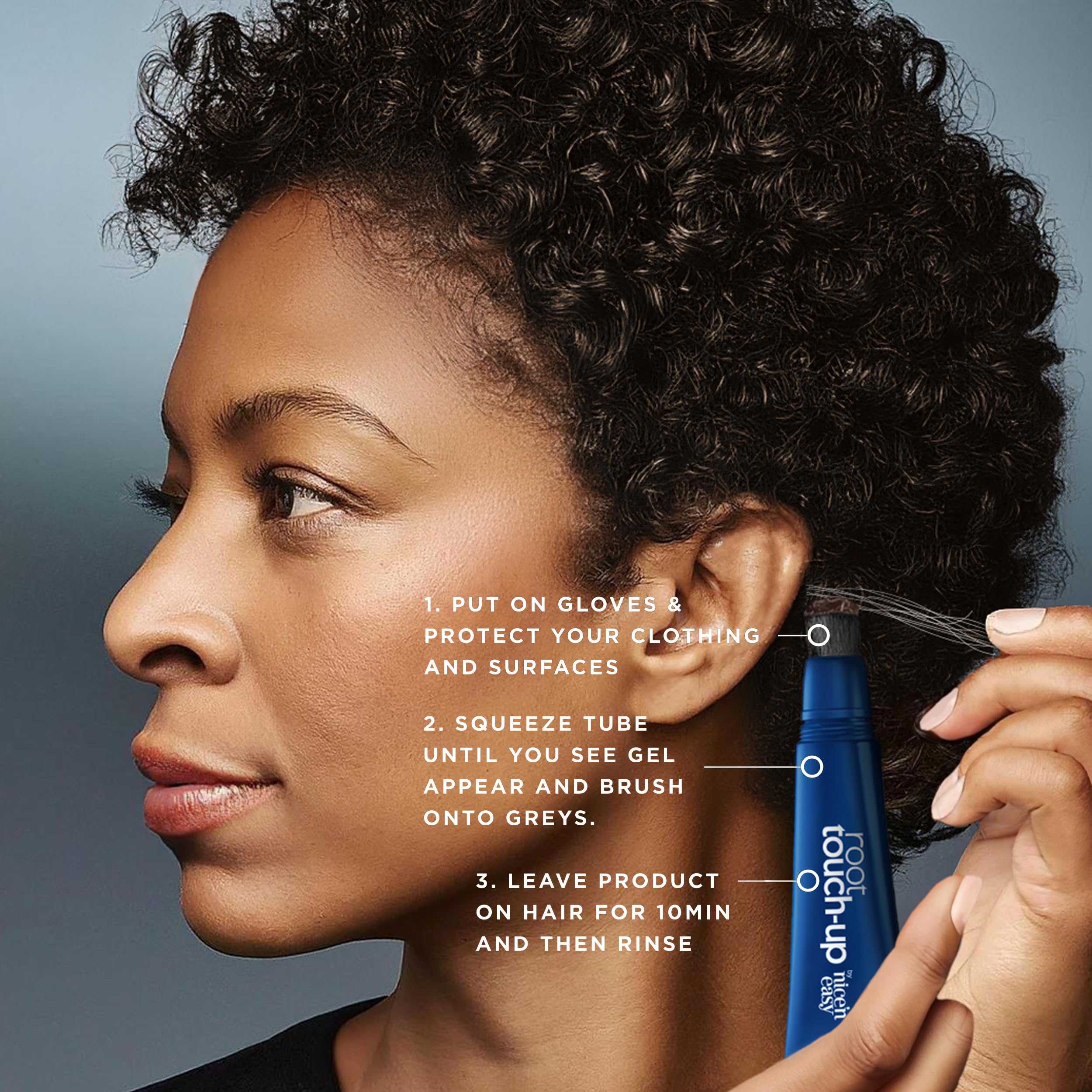 Clairol Root Touch-Up montre une couverture grise en 10 minutes.