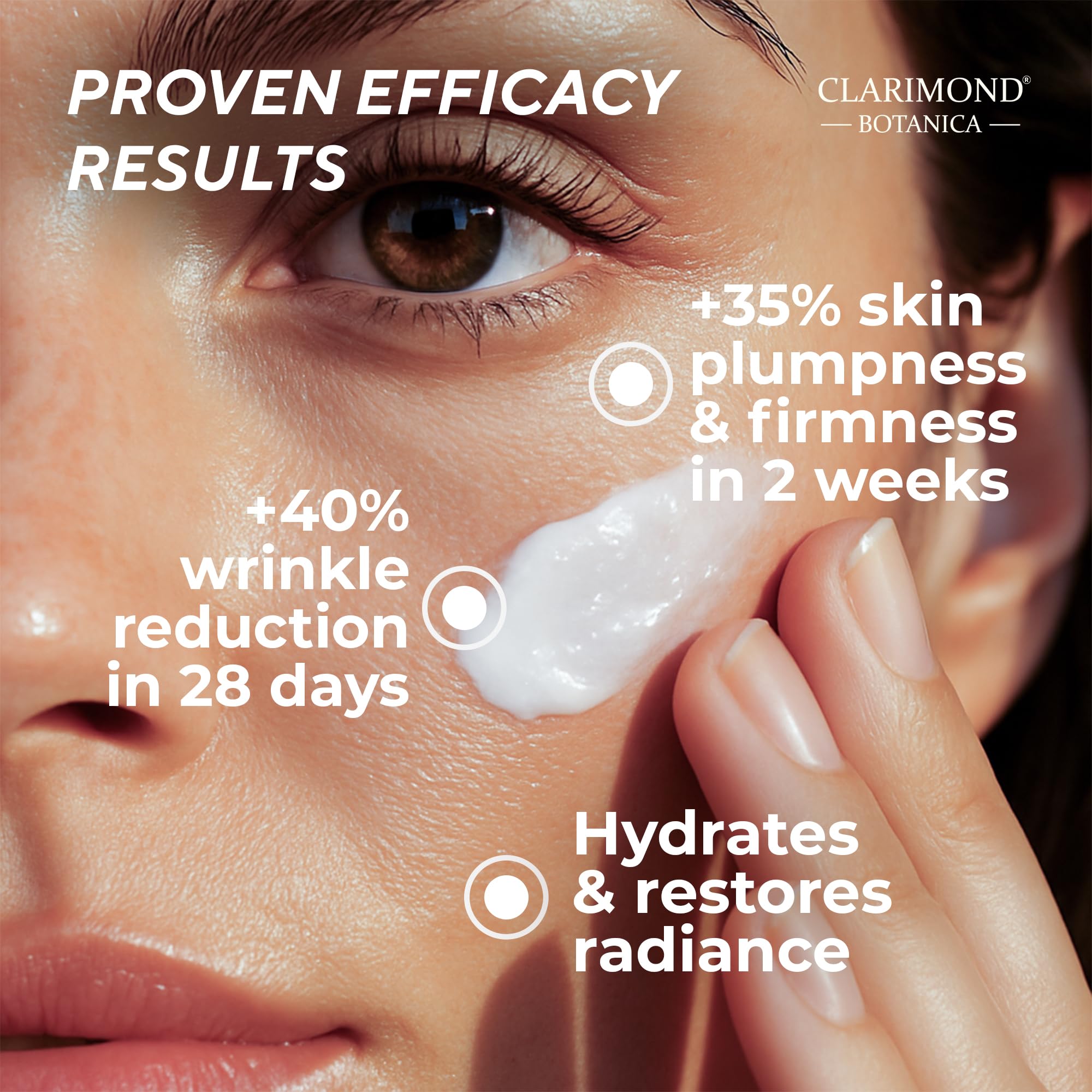 CLARIMOND Radiance Renewal – peau mieux hydratée et élastique grâce aux peptides.