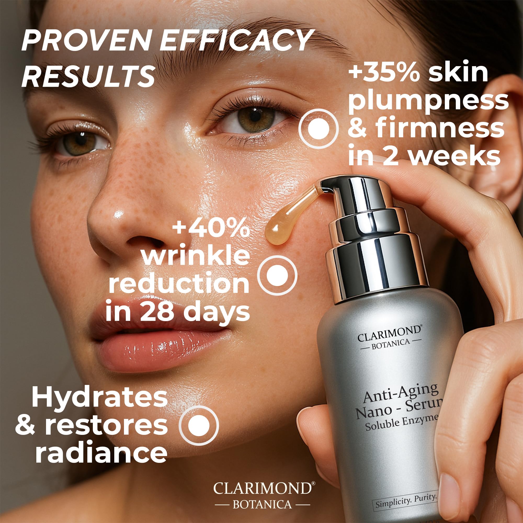 CLARIMOND Sérum-absorption rapide: pénètre rapidement, idéal sous crème ou maquillage.