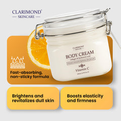 Ingrédients clés Clarimond: vitamine C, hyaluronique et peptides de collagène.