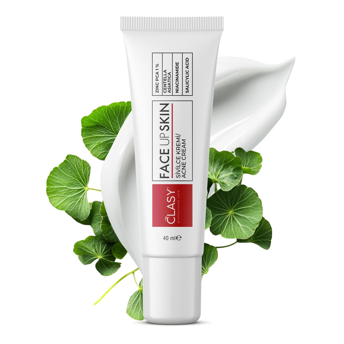 Crème Clasy Care Acne visage - bouteille montrée, soin ciblé sur boutons et imperfections.