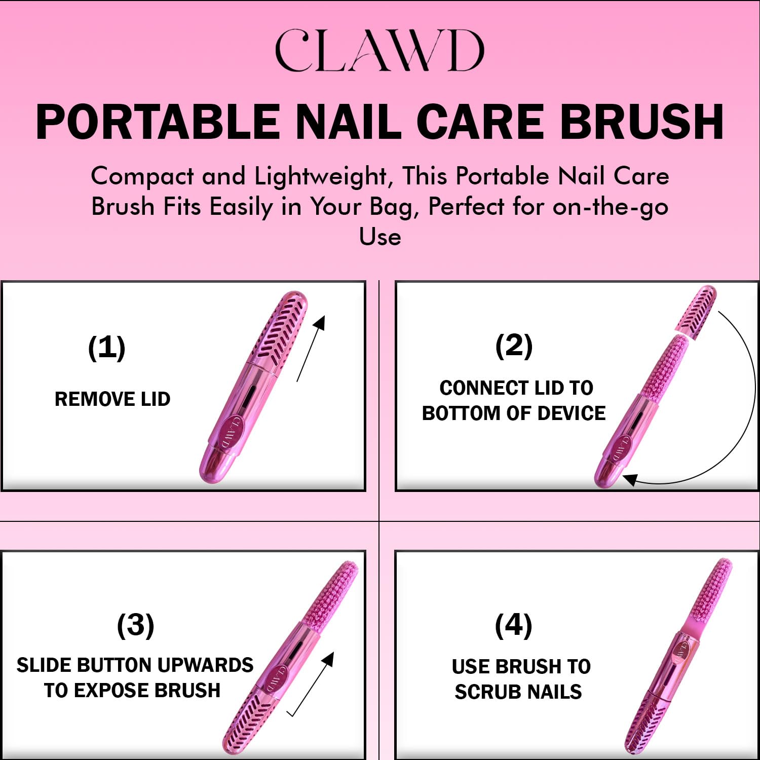 CLAWD brosse-ongles rose-nettoyage-rapide, nettoyage simple entre les rendez-vous.