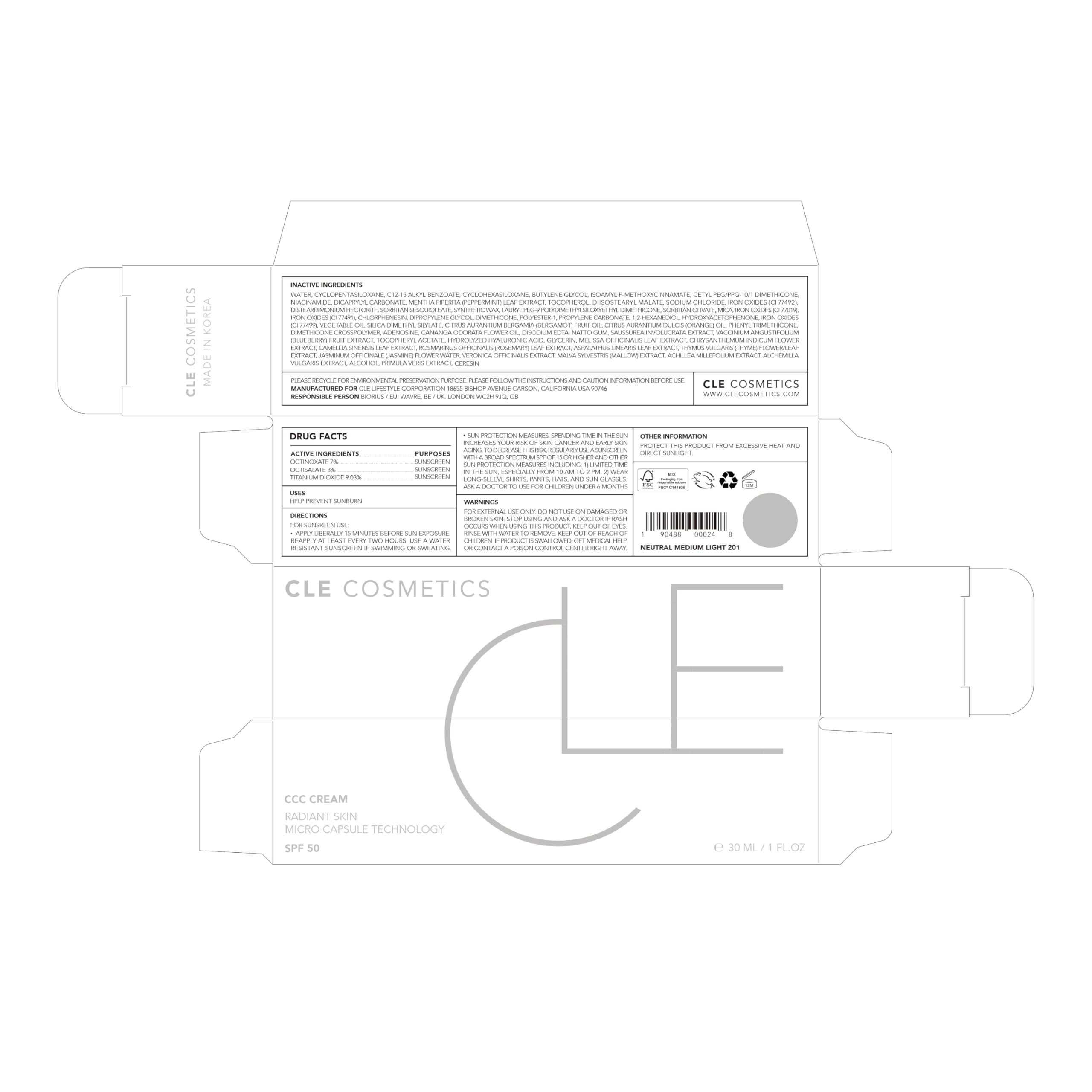 CLE Cosmetics CCC Crème 201: format 30 ml, pratique pour voyager