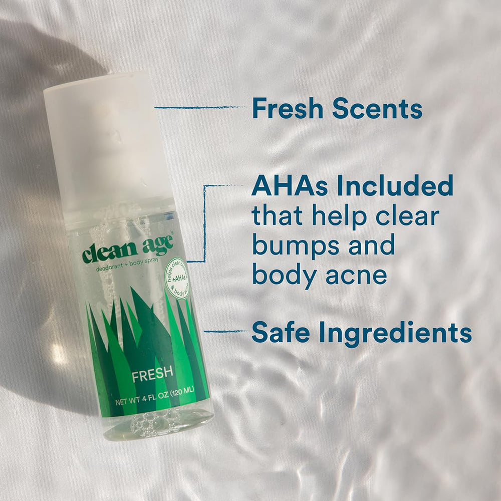 Clean Age étiquette sans aluminium, vegan et respectueuse de la peau.