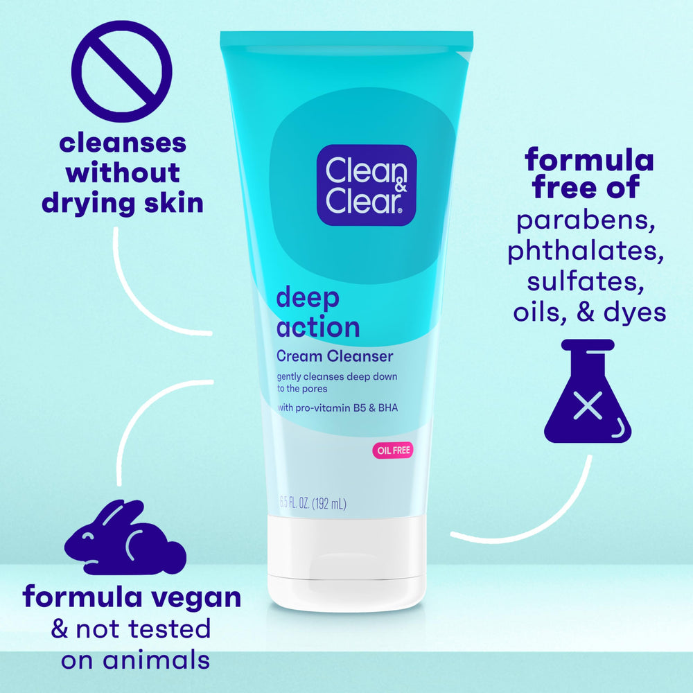Vegan and cruelty-free label on Clean & Clear packaging.