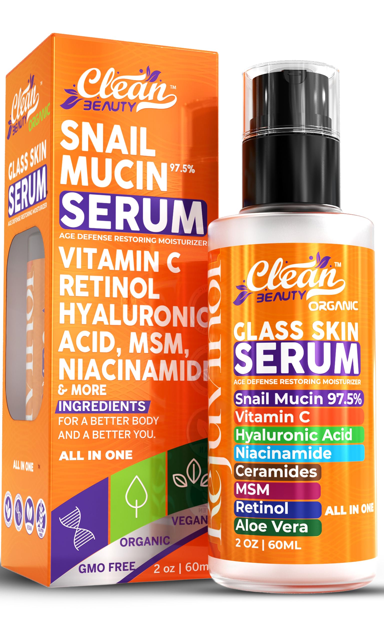 Sérum Clean Beauty Mucin Escargot dans flacon pour hydratation et éclat