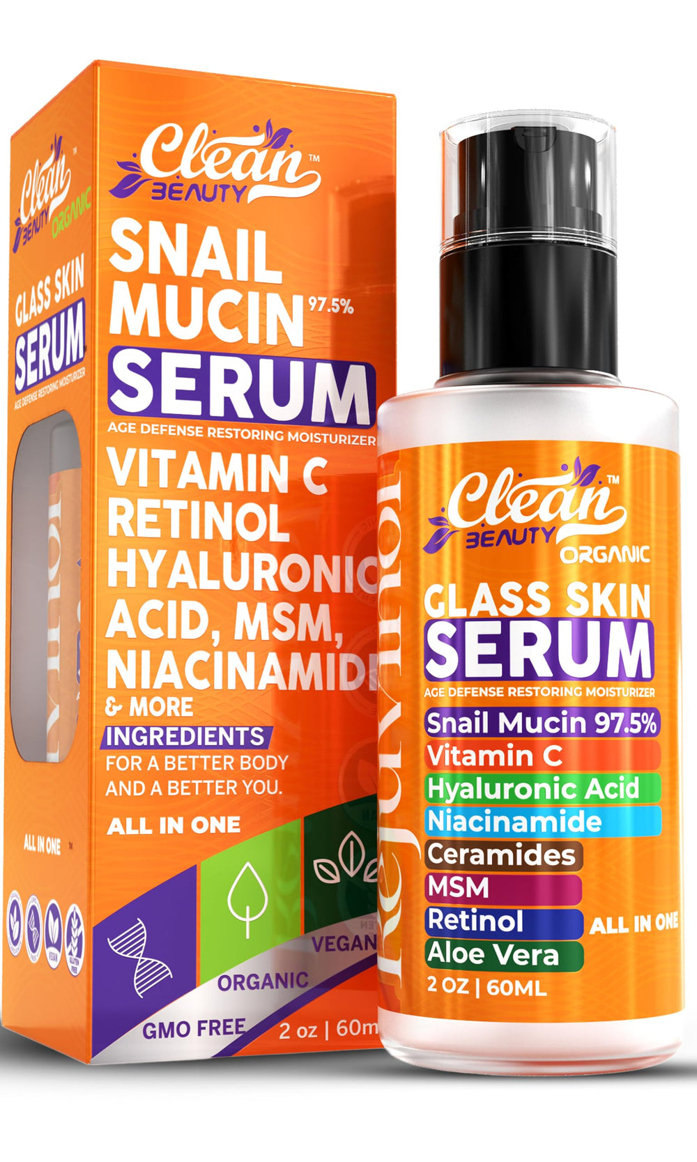 Sérum Clean Beauty Mucin Escargot dans flacon pour hydratation et éclat